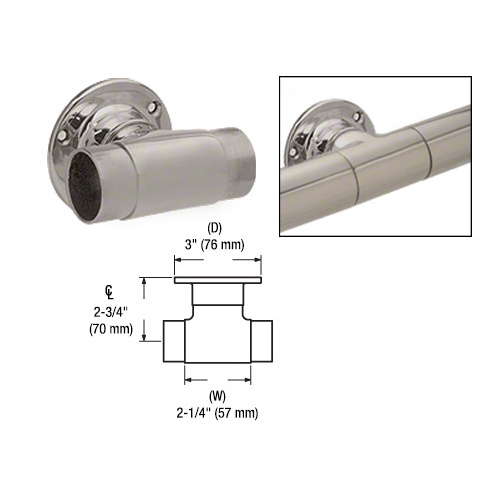 Brushed Stainless Flush Wall Mount Tee for 1-1/2" Tubing