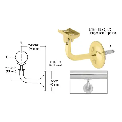 Polished Brass La Jolla Series Wall Mounted Hand Rail Bracket