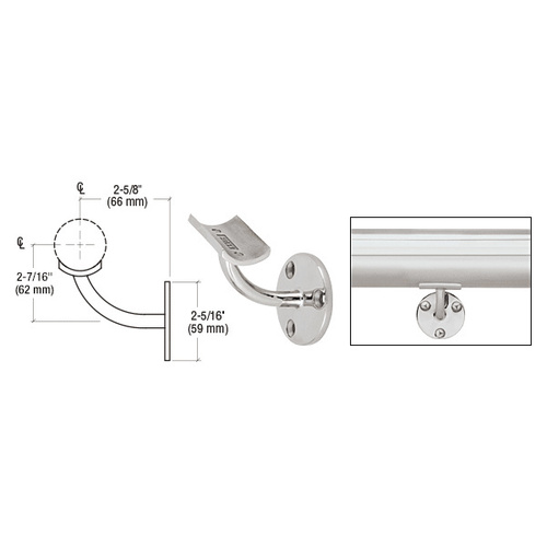 Polished Stainless Del Mar Series Surface Mounted Hand Railing Bracket for 2" Tubing
