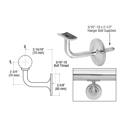 Polished Stainless Pismo Series Concealed Surface Mounted Hand Railing Bracket for 2" Tubing