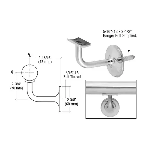 Polished Stainless Pismo Series Concealed Surface Mounted Hand Railing Bracket for 2" Tubing