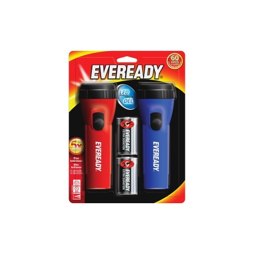 Energizer EVEL152S Flashlight, D Battery, Carbon Zinc Battery, LED Lamp, 9 Lumens, 57 m Beam Distance, 50 hr Run Time - pack of 2