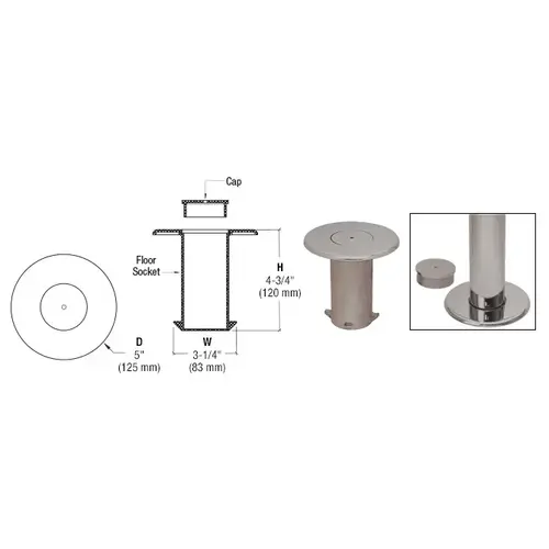 Brushed Stainless Floor Socket With Cap for 2" Tubing