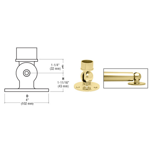 Polished Brass Adjustable Flange for 2" Tubing