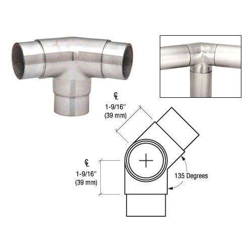 Polished Stainless 135 Degree Side Outlet Elbow for 2" Tubing