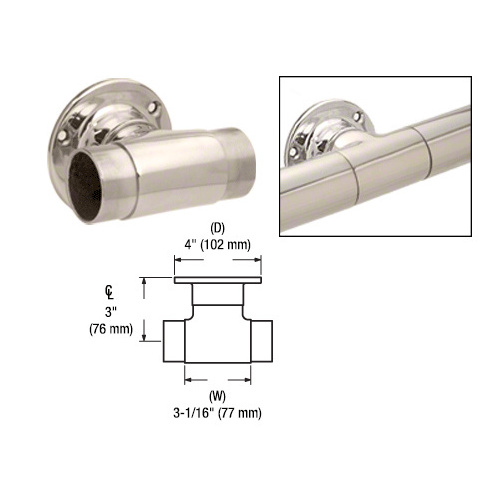 Polished Stainless Flush Wall Mount Tee for 2" Tubing