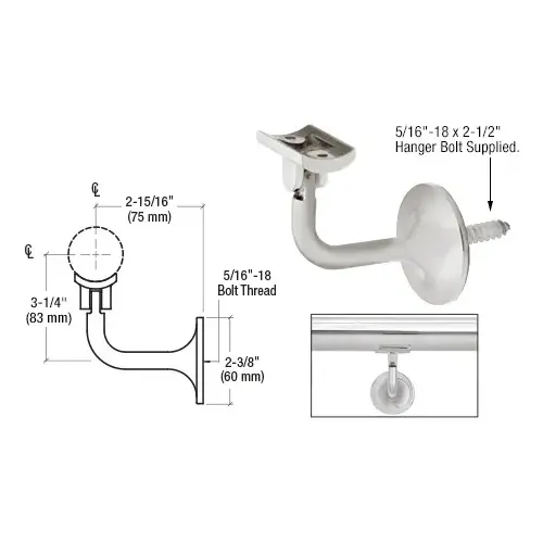 Brushed Stainless La Jolla Series Wall Mounted Hand Rail Bracket for 1.9" to 2" Hand Rail Tubing