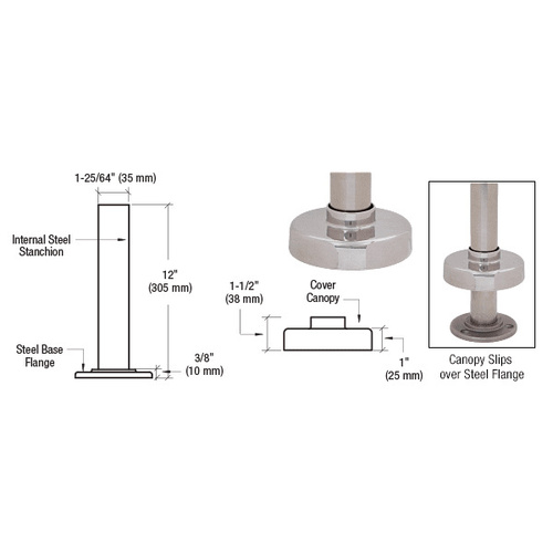 Brushed Stainless Steel Flange and Canopy for 2" Tubing