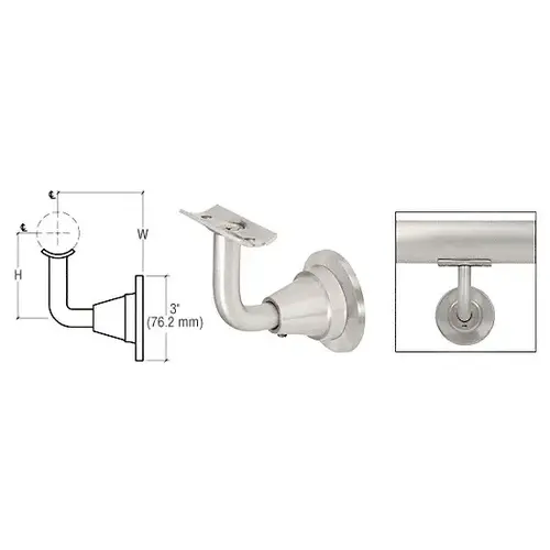 CRL HR2DWBS Brushed Stainless Newport Series Wall Mounted Hand Rail Bracket