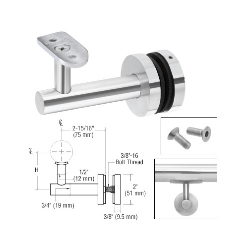 316 Polished Stainless Long Arm Malibu Series Glass Mounted Hand Rail Bracket