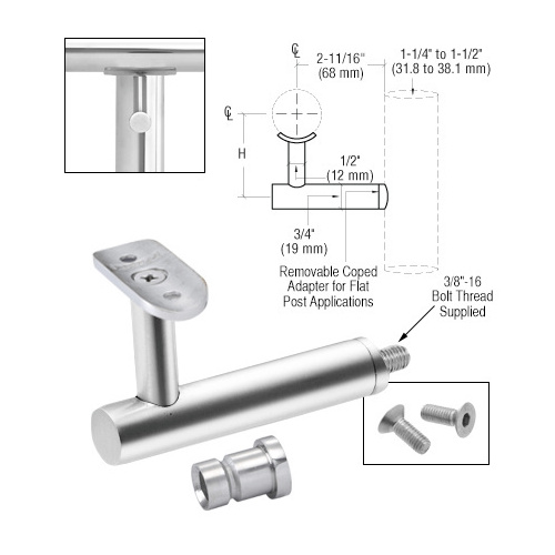 316 Polished Stainless Long Arm Malibu Series Post Mounted Hand Rail Bracket