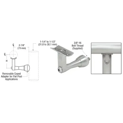 CRL HR2SPBS Brushed Stainless Manhattan Series Post Mounted Hand Rail Bracket