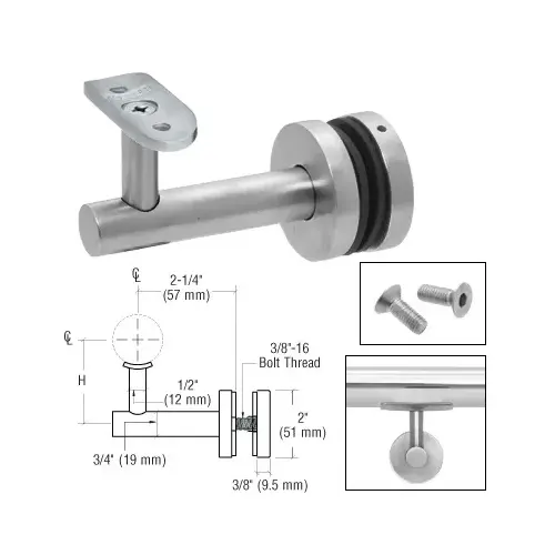 CRL HR3EGBS 316 Brushed Stainless Short Arm Malibu Series Glass Mounted Hand Rail Bracket