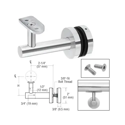 316 Polished Stainless Short Arm Malibu Series Glass Mounted Hand Rail Bracket