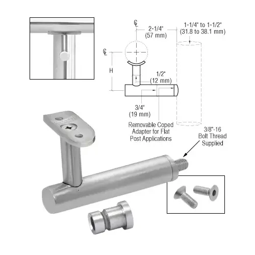 CRL HR3EPBS 316 Brushed Stainless Short Arm Malibu Series Post Mounted Hand Rail Bracket