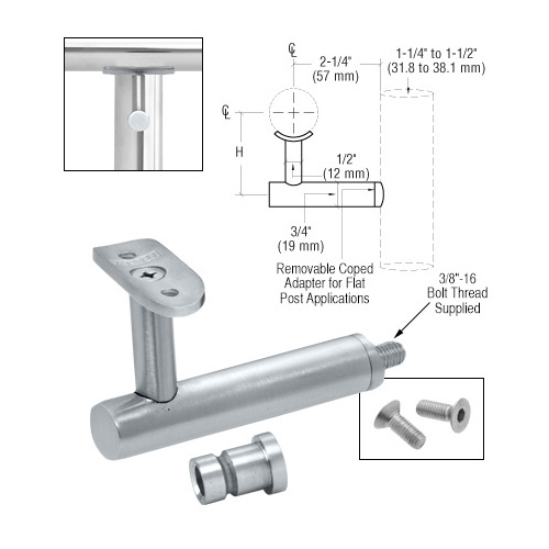 Mill Aluminum Short Arm Malibu Series Post Mounted Hand Rail Bracket