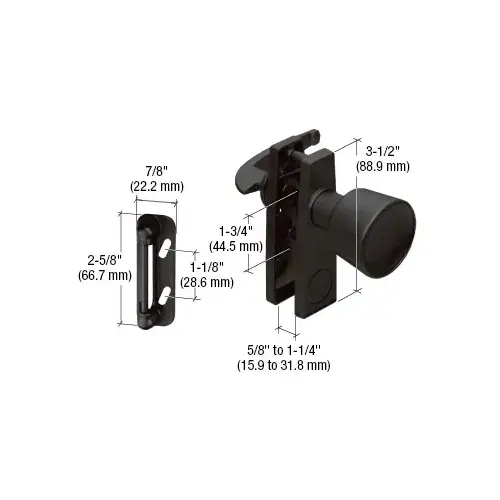 CRL K5001 Black Screen and Storm Door Tulip Knob Latch with 1-3/4" Screw Holes