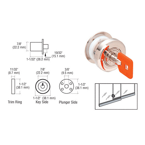 Keymatic Sliding Glass Door Plunger Lock Polished Nickel