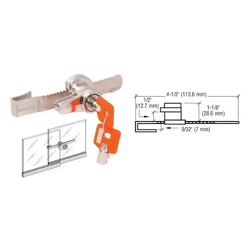 Keymatic Sliding Glass Door Ratchet Lock Polished Nickel