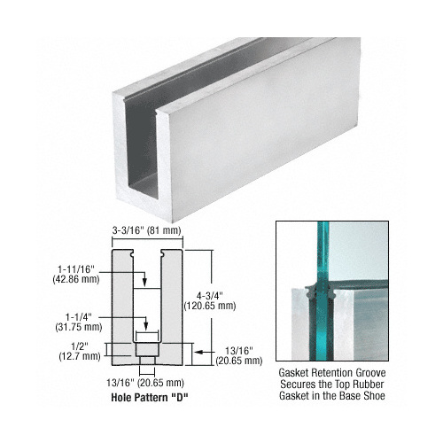 L21S Series Mill Aluminum 118-1/8" Square Base Shoe Drilled for 27/32" Glass