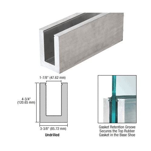 L25S Series Mill Aluminum 118-1/8" Square Base Shoe Undrilled for 1-1/16" Glass