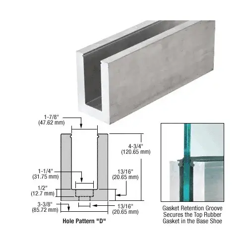 L25S Series Mill Aluminum 118-1/8" Square Base Shoe Drilled for 1-1/16" Glass