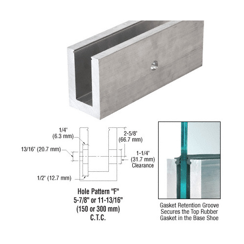 L25S Series Mill Aluminum 118-1/8" Square Base Shoe Drilled for 1-1/16" Glass