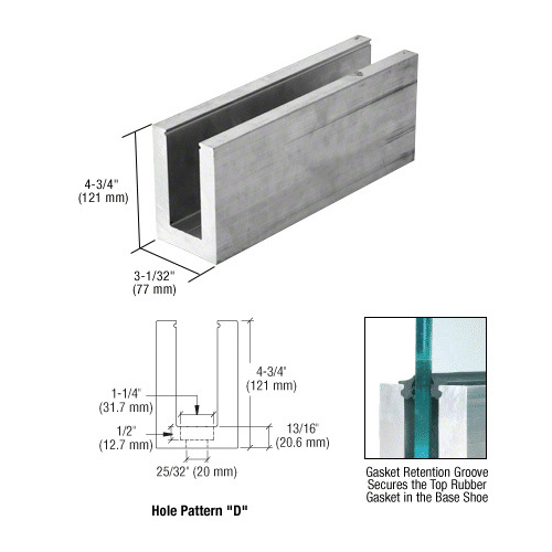 CRL L68S10D Mill L68S Series Aluminum 118-1/8" Long Square Base Shoe Drilled for 11/16" Glass