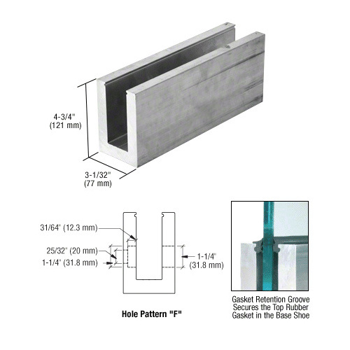 L68S Series Mill Aluminum 118-1/8" Square Base Shoe Drilled for 11/16" Glass