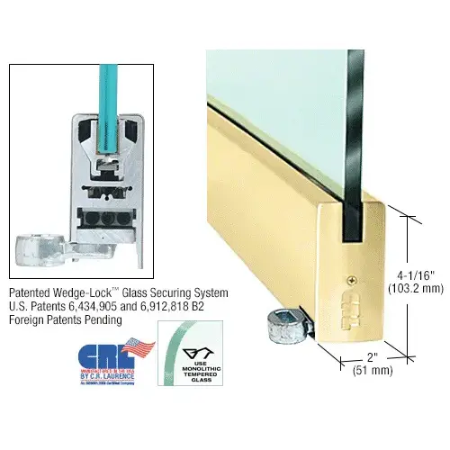 Polished Brass 4" Offset Custom Length Square Style Door Rail Without Lock for 1/2" Glass