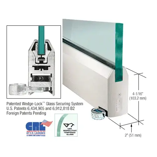 Brushed Stainless 4" Offset Custom Length Tapered Style Door Rail Without Lock for 1/2" Glass
