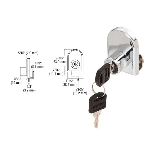 Chrome Cabinet Lock for Hinged Glass Door - Keyed Alike