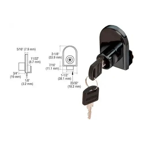 Black Cabinet Lock for Hinged Glass Door - Randomly Keyed