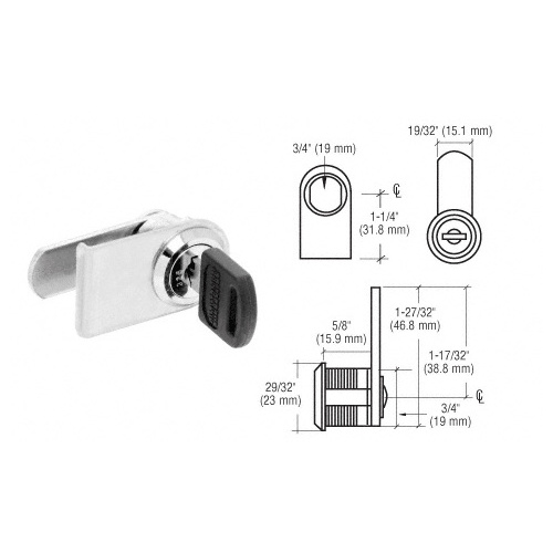 Chrome Left Hand Lock for Cabinet Swinging Glass Door - Keyed Alike