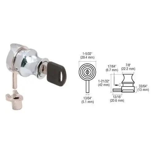 Chrome Cylinder Lock for 1/4" Glass Door