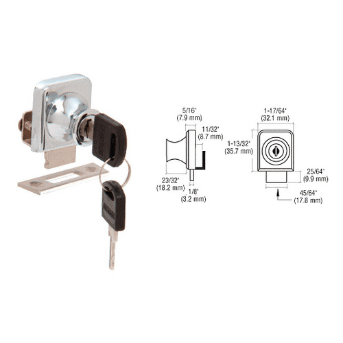 Chrome Lock for 1/4" Cabinet Glass Door - Randomly Keyed