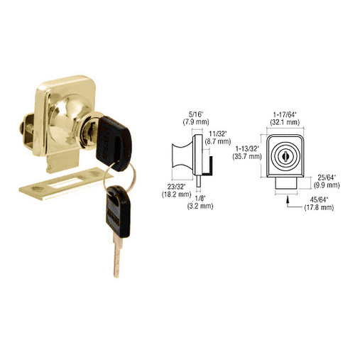 Gold Plated Lock for 1/4" Cabinet Glass Door - Keyed Alike