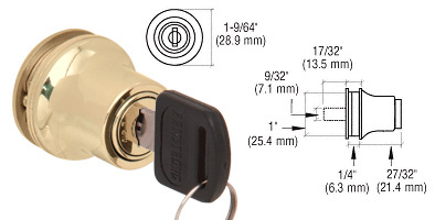 CRL LK52 Brass Lock for Cabinet Glass Door