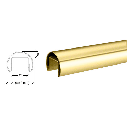 CRL LR20PB Polished Brass 50.8 mm Premium Cap Rail for 21.52 mm or 25.52 mm Glass - 3 m Long