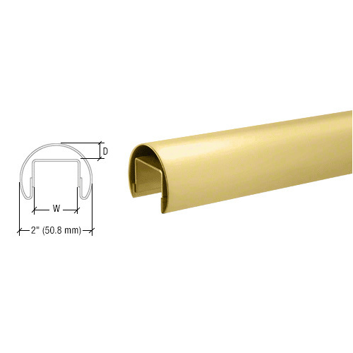 CRL LR20SB Satin Brass 50.8 mm Premium Cap Rail for 21.52 mm or 25.52 mm Glass - 3 m Long