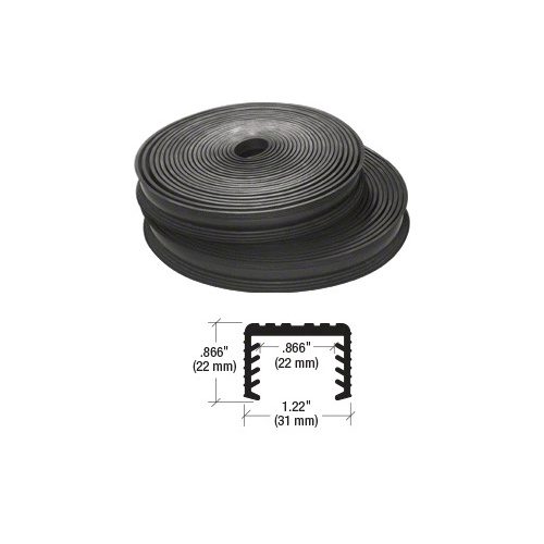 CRL LR22PV Black Flexible Rubber LR20 Series Cap Rail Insert for 25.52 mm Laminated Glass - 100' (30.5 m)