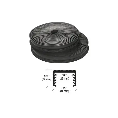 Black Flexible Rubber LR20 Series Cap Rail Insert for 25.52 mm Laminated Glass - 100' (30.5 m)