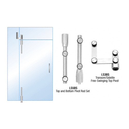 CRL LS34BS Brushed Stainless Laguna Pivot Door System for Use With Free-Swinging Doors With Sidelite and Glass Transom Bracket