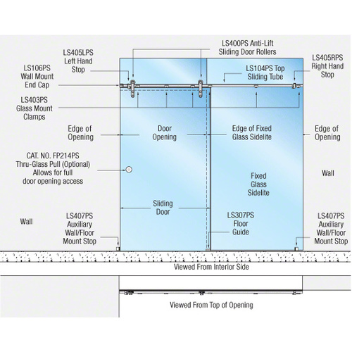 316 Polished Stainless Laguna Series Glass Mount Single Slider Kit