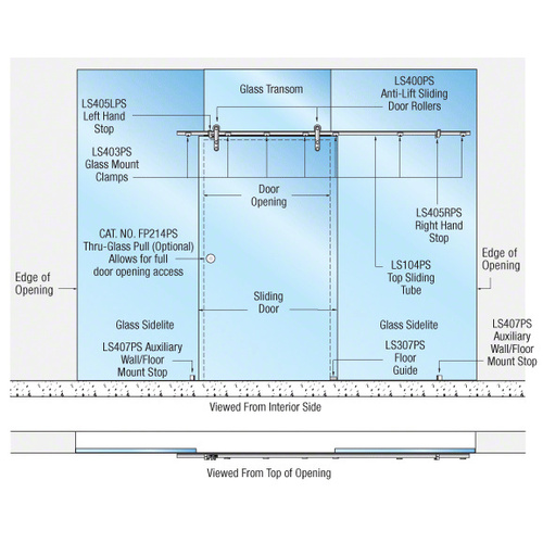 Polished Stainless Laguna Series Single Sliding Door Glass Mount Installation Assembly