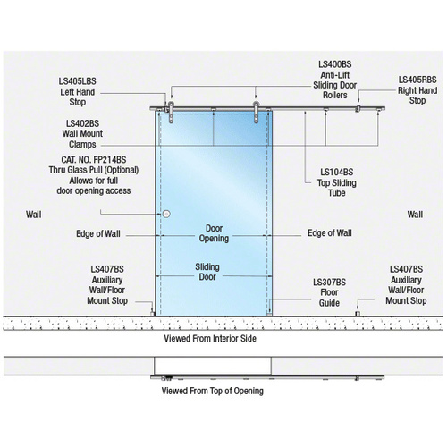 CRL LSWM5BS 316 Brushed Stainless Laguna Series Wall Mount Single Slider Kit