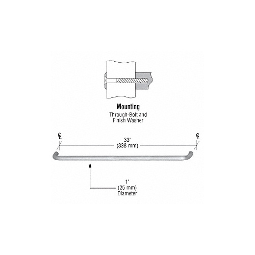 1" Clear Anodized Solid Pull Handle - 33"