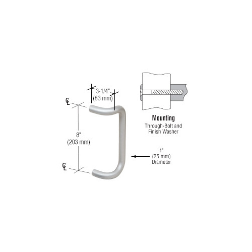 8" Clear Anodized Solid Offset Pull Handle