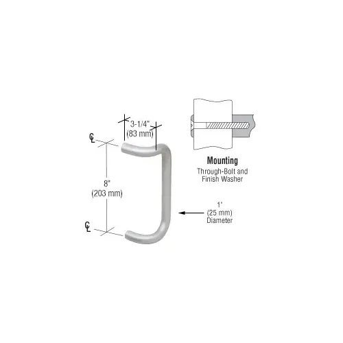 CRL M174828 8" Clear Anodized Solid Offset Pull Handle