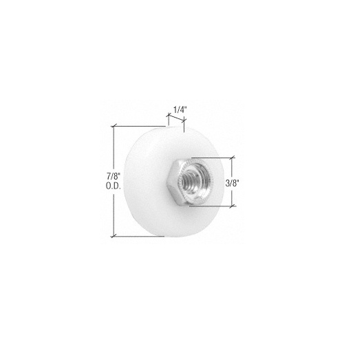 7/8" Nylon Ball Bearing Shower Door Flat Edge Roller with Threaded Hex Hub White - pack of 2